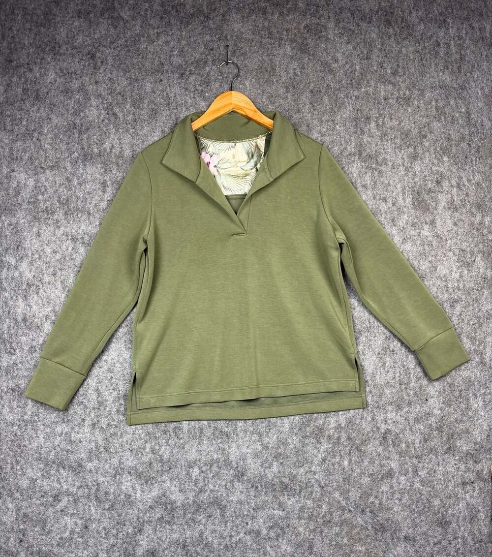 Tommy Bahama Green Johnny Collar Long Sleeve Pullover Top Size M